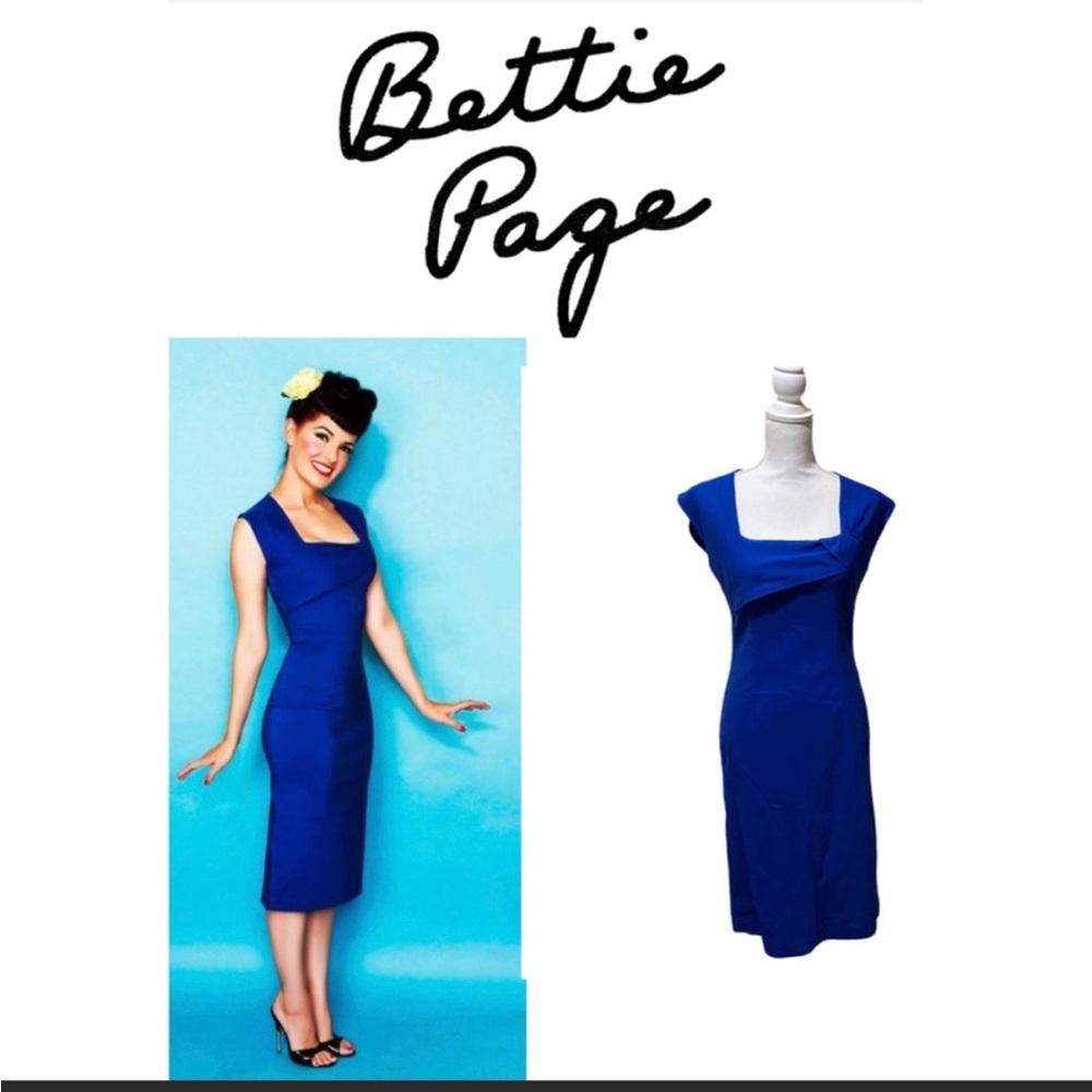 Bettie Page by Tatyana Bright Blue Pin Up Fitted Pencil Dress Extra Large XL